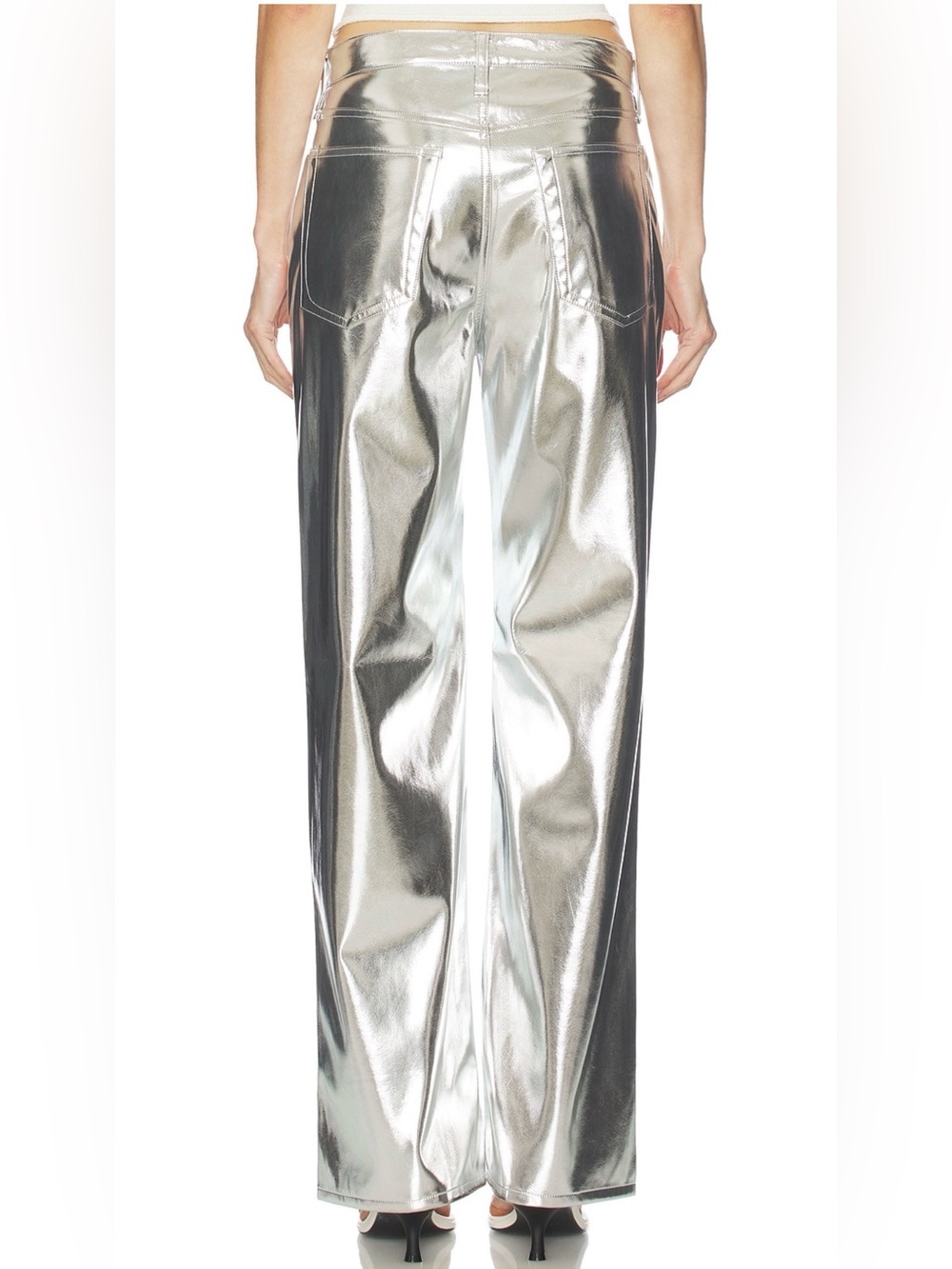 NEW rag & bone metallic silver faux-leather wide-leg pants sz 27 - Picture 4 of 10